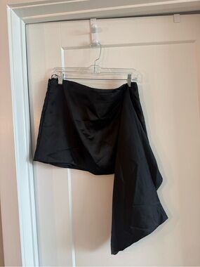 Zara Black Asymmetric Draped Satin Mini Skirt